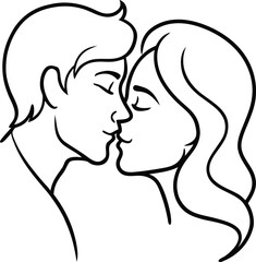 A tender moment between a man and a woman about to share a kiss with their foreheads touching and eyes closed isolated on white background.