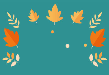 Obraz premium Autumn leaves flat graphic illustration border design on a teal background