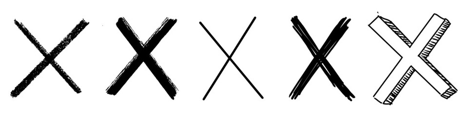 Cross Mark Handdrawn Different Style Vector Ideal for rejection, mistakes, delete buttons, and denial graphics in a sketch style. Symbolizes error, cancellation, and prohibition.