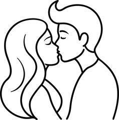 A tender moment between a man and a woman about to share a kiss with their foreheads touching and eyes closed isolated on white background.