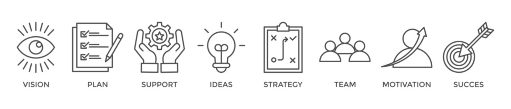 Goals banner web icon vector illustration concept with icon of vision, plan, support, ideas, strategy, team, motivation, and success