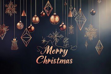 Rose gold geometric line art Christmas background for banner and greeting card