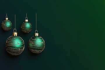Gold line Christmas decoration on dark green background with text space for banner
