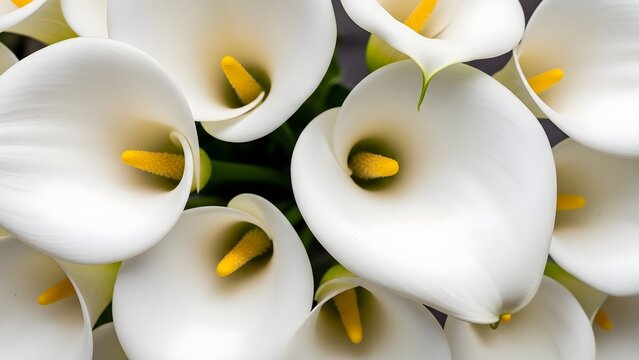 Close-up of elegant white calla lilies, perfect for floral arrangements and bouquets