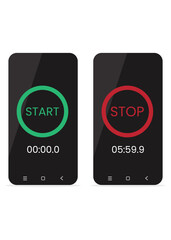 Smartphone stopwatch with start and end display. Stock Illustration