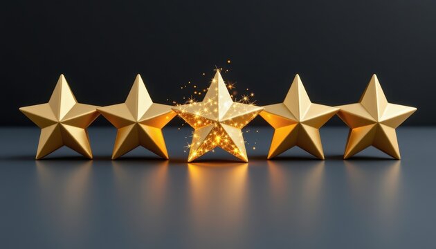 Shining Gold Stars on Dark Background Representing Outstanding Achievement and Excellence in Performance and Quality Recognition