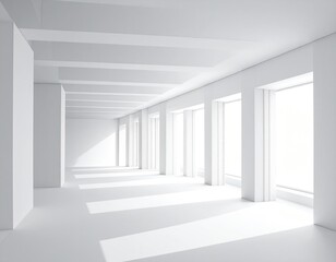 Obraz premium Minimalist All-white interior hallway, light shadows abound