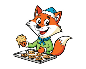 smiling fox baking christmascookies colorful cartoon vector illustration design