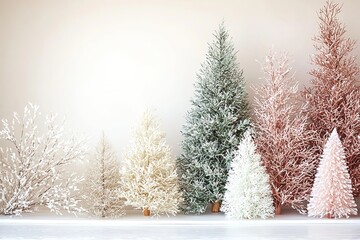 Elegant minimalist background with pastel Christmas trees for holiday displays