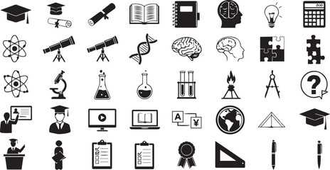 Vector Education and Science Icons Set for Learning, Academic Success, Research, and Knowledge.