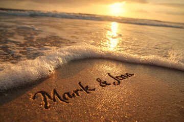 Mark and Joan Elegant Script in Damp Sand with Clean Minimal Coastal Layout – ideal for romantic announcements