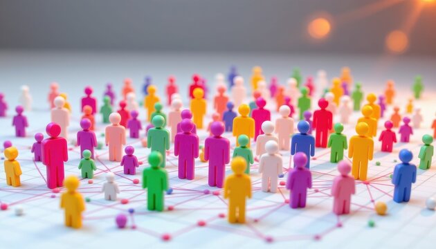 Colorful Figurines Representing Diversity and Unity in Community Engagement and Social Interaction for Stock Photography Use