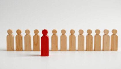 Concept of Uniqueness and Individuality with Wooden Figures Representing People in a Diverse Group Setting