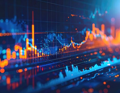 Charts with blue, orange, and white data points