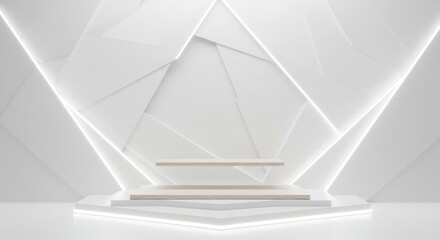 Minimalist geometric stage with sleek lines and soft illumination