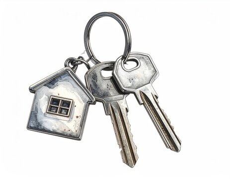 Keys with house keychain on a ring