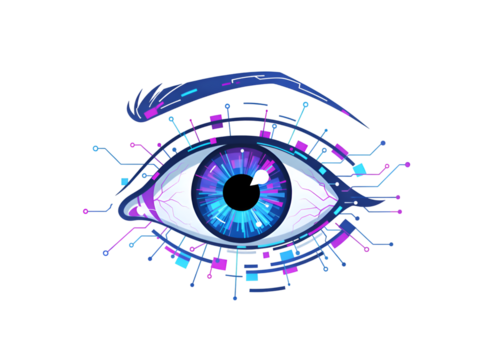 Cosmic Eye Illustration with Watercolor Splatter Effect on white background