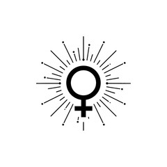 Obraz premium International Day of Zero Tolerance for FGM Female symbol with radiating dots and lines