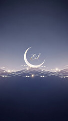 Elegant Eid Mubarak crescent moon with sparkling lights celebrates the Islamic holiday