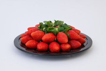Fresh Strawberries on a Black Platter