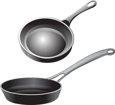 Frying Pan Kitchen Grey Vector Draw Design Funny Cute Eat Cartoon