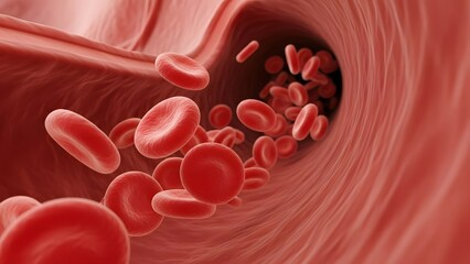 red blood cells circulating in the blood vessels 