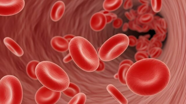 red blood cells circulating in the blood vessels