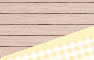 背景素材_木のテーブルと布_黄色