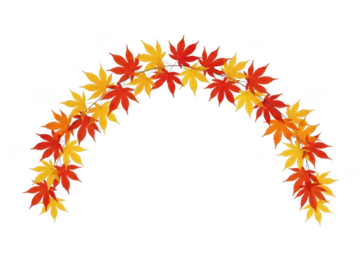 Arch of colorful autumn maple leaves isolated on transparent background, fall season
