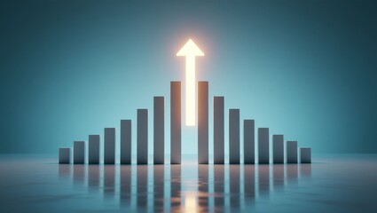 Fototapeta premium Upward arrow over bar chart bars