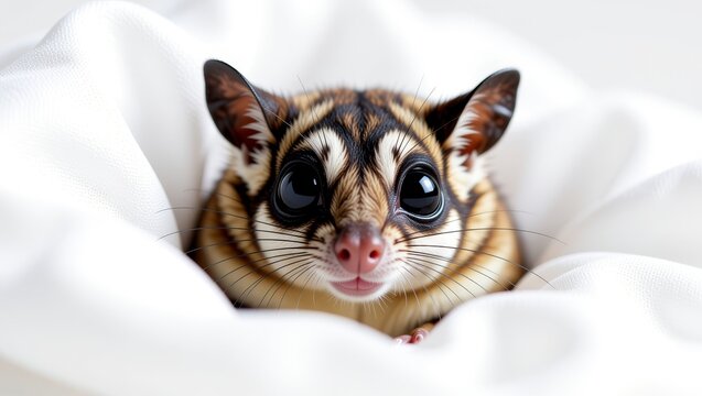 Dormouse nestled in white fabric