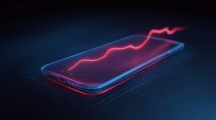 A smart phone's screen glows with a dynamic representation of data rising. ..Created with Generative AI, not depicting real subjects.