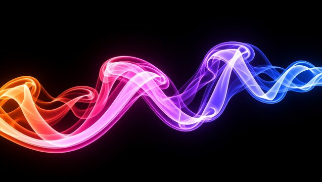 Vibrant colorful flowing light waves on black background