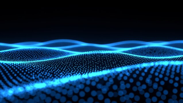 Blue digital wave pattern on dark background - Powered by Adobe