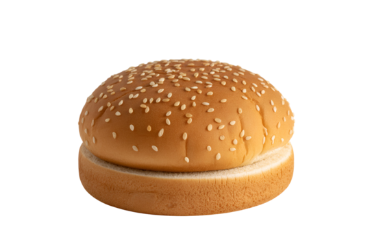 Freshly baked hamburger bun isolated on transparent background - Powered by Adobe