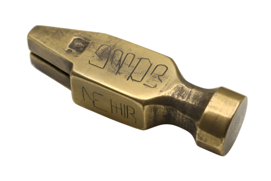 Antique brass seal stamp with engraved text isolated on transparent background