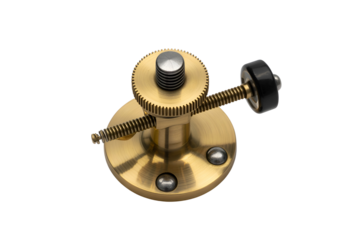 Brass mechanical adjustment knob with threaded rod isolated on transparent background