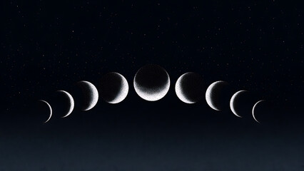 Dramatic lunar phases artfully arranged against a starry cosmos for celestial inspiration