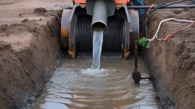 Dewatering process in construction site trench.