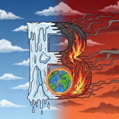 Climate Change - A Visual Representation of Ice Melting and Fire Burning.