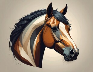 Stylized portrait of a horse with a mane and brown coat