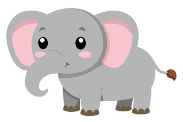 Naklejka premium Cute cartoon baby elephant illustration with pink trunk on white background