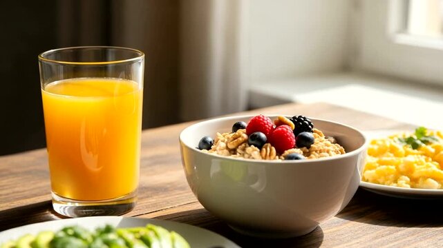 Morning fuel: A vibrant video showcasing a delicious and nutritious breakfast spread for a fresh