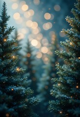 Magical Winter Landscape with Soft Snow and Warm Festive Lights