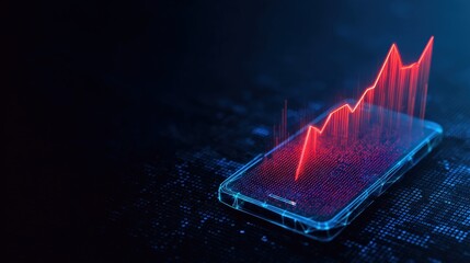 A digital representation of a smartphone with a red line graph. ..Created with Generative AI, not depicting real subjects.