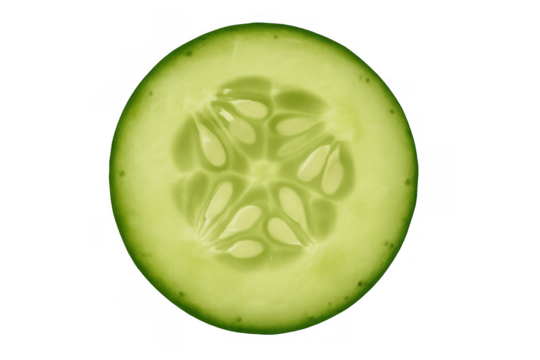 Cucumber slice showing refreshing texture, healthy fruit cross section, fresh food for vegetarian diet on transparent background