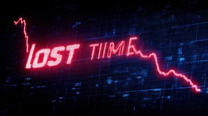 The concept of lost time visualized through a downward trend graph. A modern, dark. ..Created with Generative AI, not depicting real subjects.