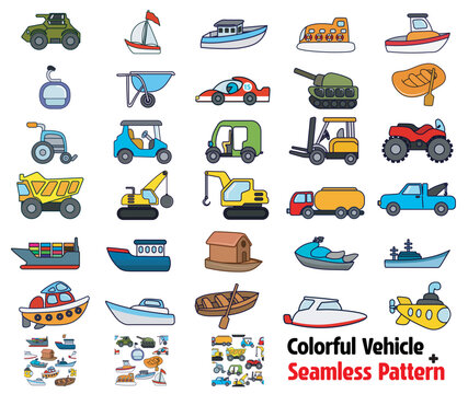 Colorful Vehicles clipart for kids. children's designs. File type Ai, Eps, Png, Jpg, tank, car, boat, ATV, 