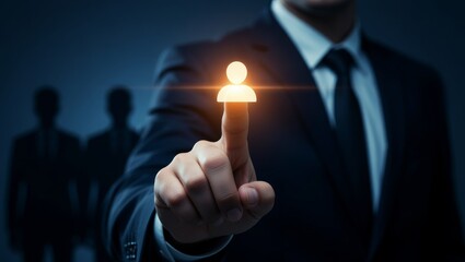 Businessperson pointing at glowing user icon