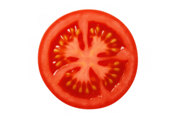 Red tomato cross section showing juicy pulp and small seeds, ideal for cooking, healthy eating, and food preparation concepts